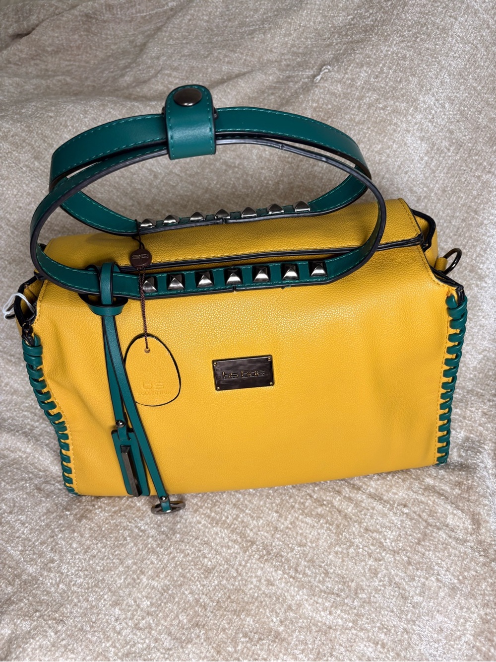 BSCOLLECTION Yellow Satchel with Teal Trim